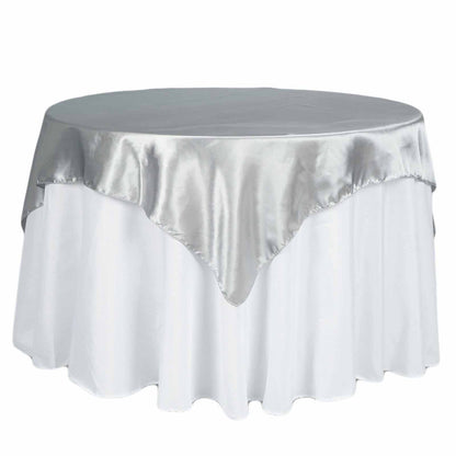 Satin 72"x72" Table Overlay Square Tablecloth Silver - Smooth Finish Table Cover - NestOCart