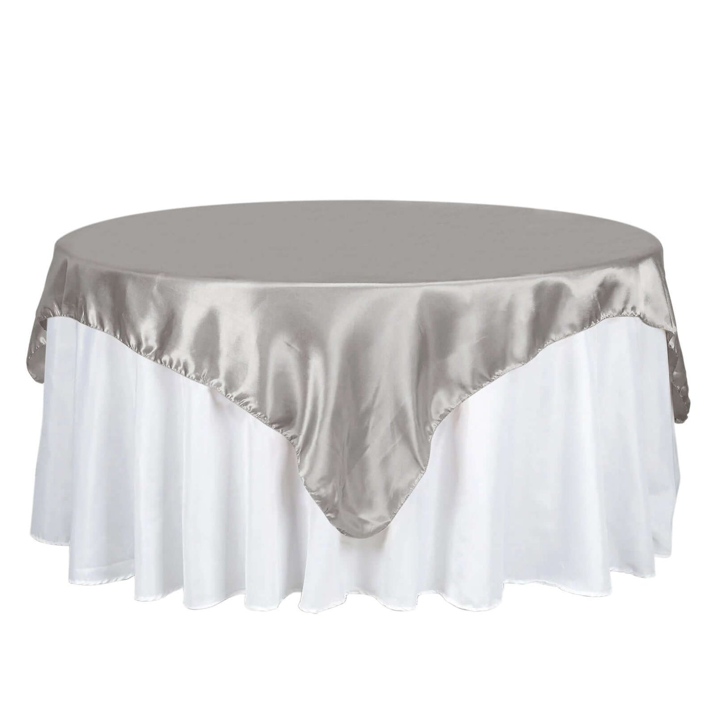 Satin 72"x72" Table Overlay Square Tablecloth Silver - Smooth Finish Table Cover - NestOCart
