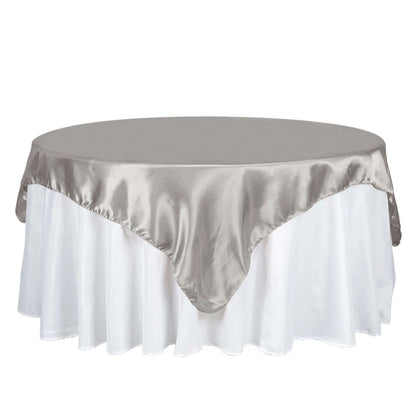 Satin 72"x72" Table Overlay Square Tablecloth Silver - Smooth Finish Table Cover - NestOCart