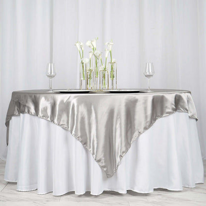 Satin 72"x72" Table Overlay Square Tablecloth Silver - Smooth Finish Table Cover - NestOCart