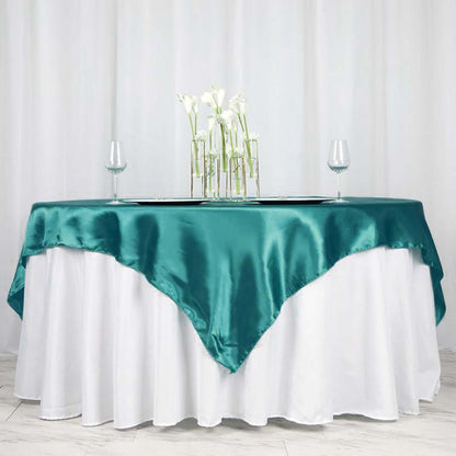 Satin 72"x72" Table Overlay Square Tablecloth Turquoise - Smooth Finish Table Cover - NestOCart
