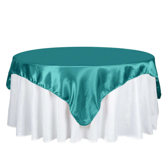 Satin 72"x72" Table Overlay Square Tablecloth Turquoise - Smooth Finish Table Cover - NestOCart