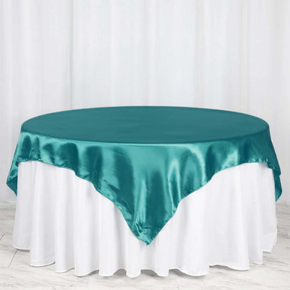 Satin 72"x72" Table Overlay Square Tablecloth Turquoise - Smooth Finish Table Cover - NestOCart
