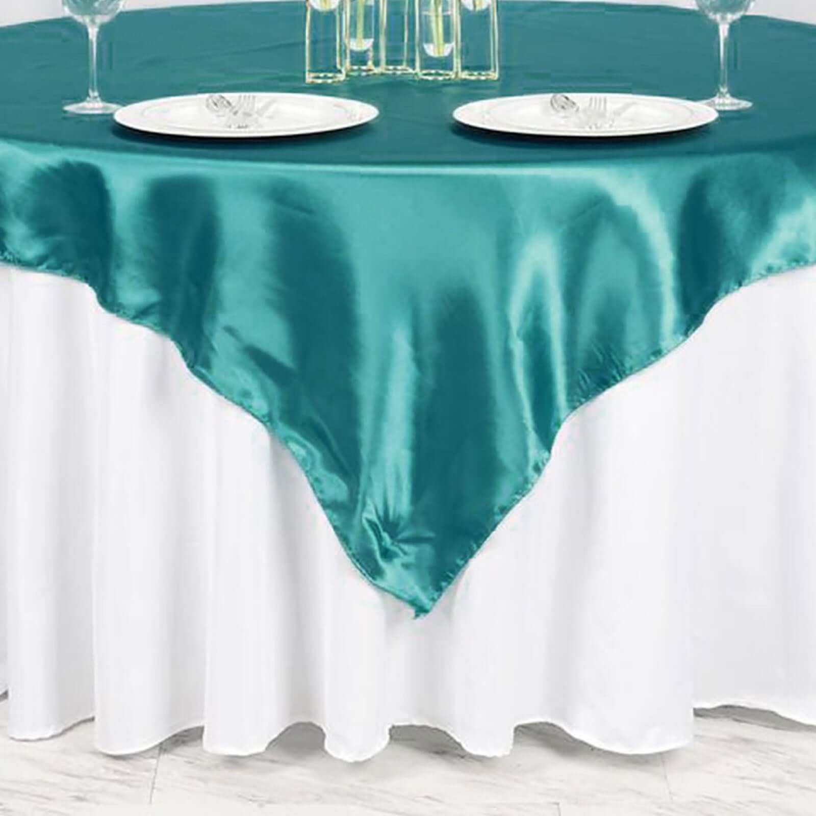 Satin 72"x72" Table Overlay Square Tablecloth Turquoise - Smooth Finish Table Cover - NestOCart