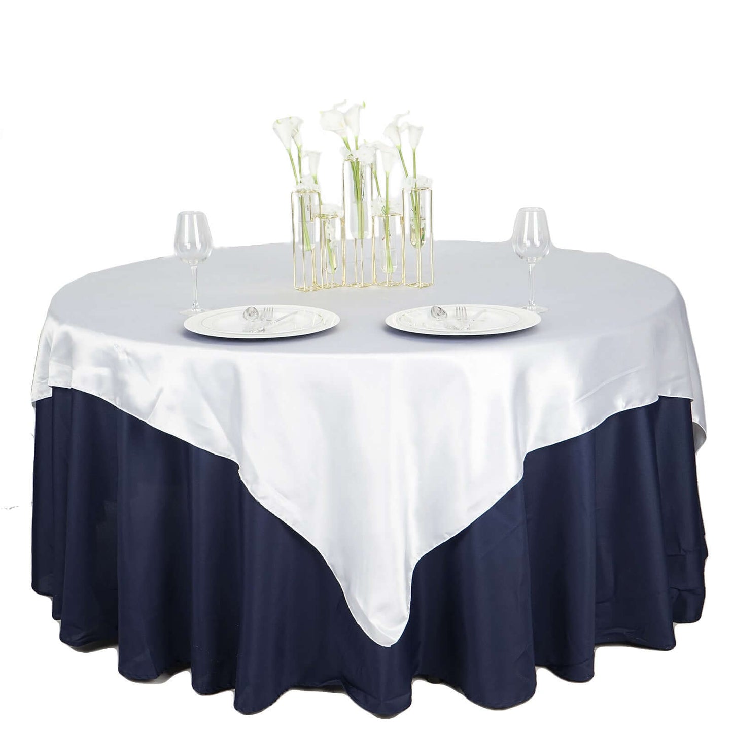 Satin 72"x72" Table Overlay Square Tablecloth White - Smooth Finish for Luxurious Events - NestOCart
