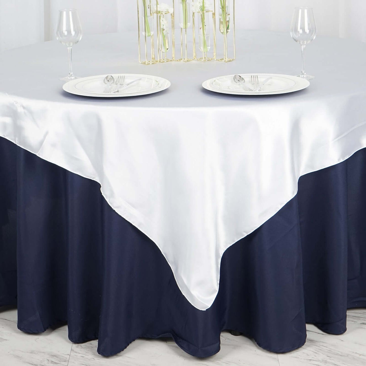 Satin 72"x72" Table Overlay Square Tablecloth White - Smooth Finish for Luxurious Events - NestOCart