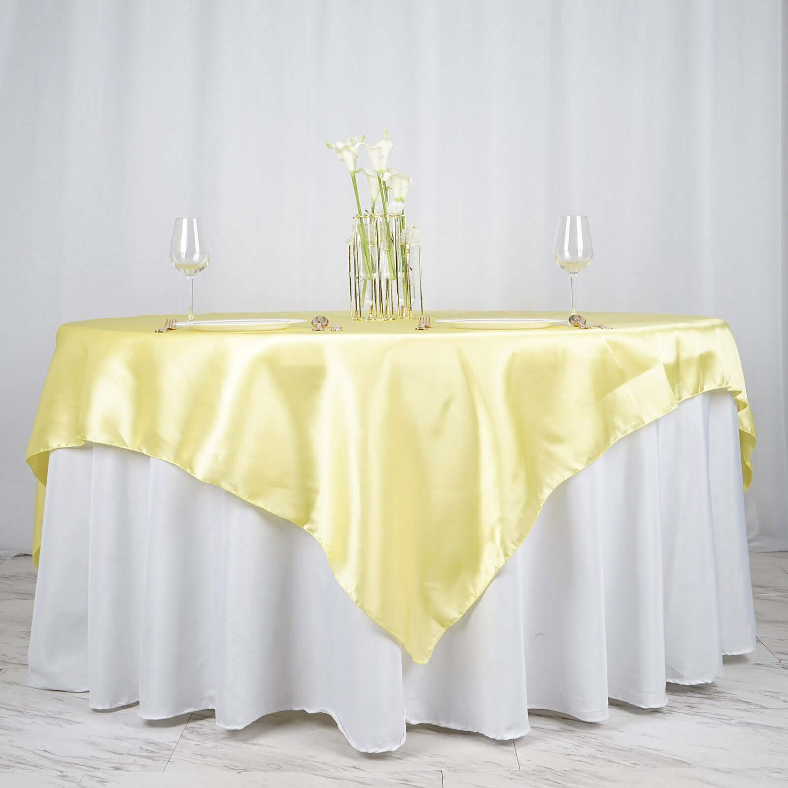 Satin 72"x72" Table Overlay Square Tablecloth Yellow - Smooth Finish Table Cover - NestOCart