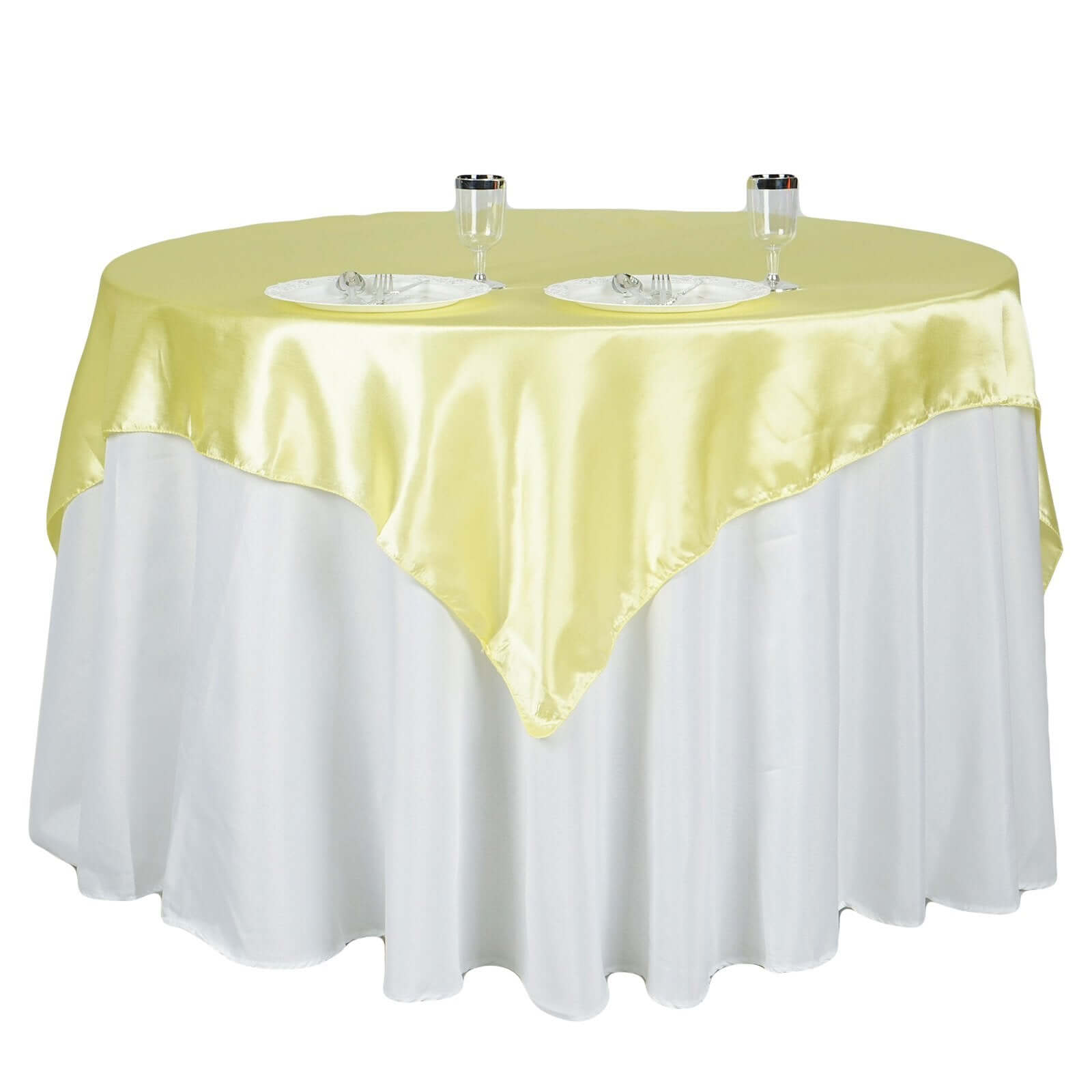 Satin 72"x72" Table Overlay Square Tablecloth Yellow - Smooth Finish Table Cover - NestOCart