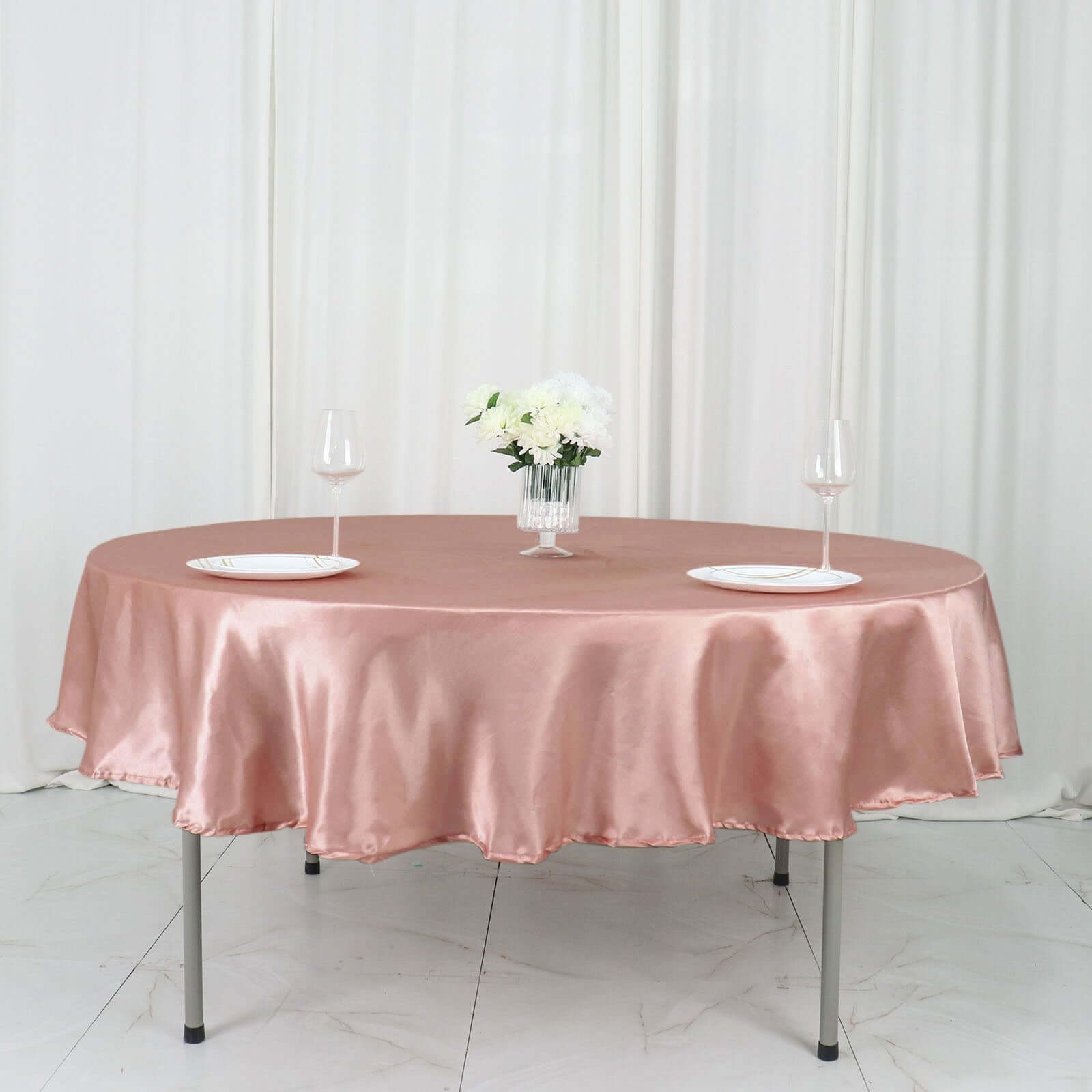 Satin 90" Round Tablecloth Dusty Rose - Smooth and Lustrous Table Cover - Bell Racket Store