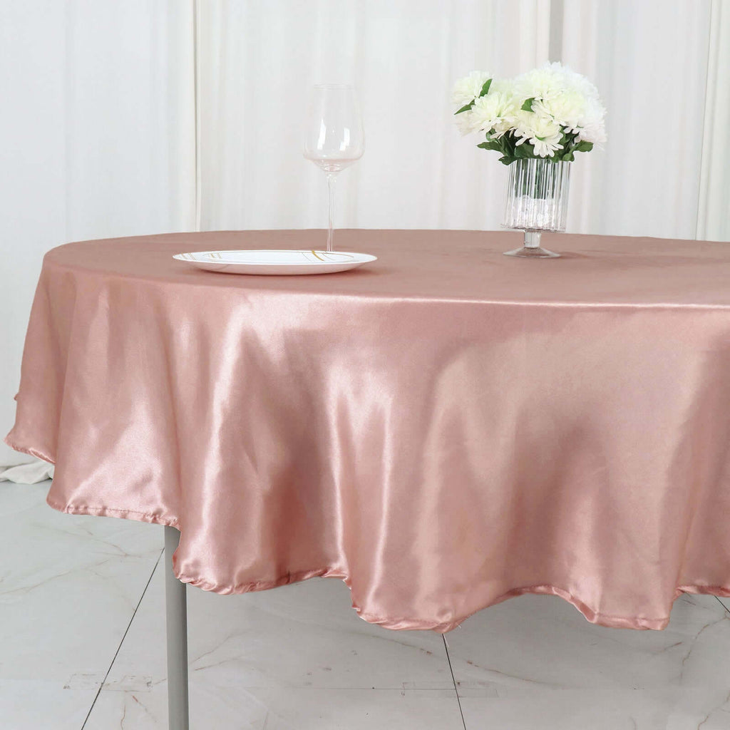 Satin 90" Round Tablecloth Dusty Rose - Smooth and Lustrous Table Cover - Bell Racket Store