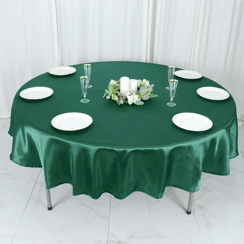 Satin 90" Round Tablecloth Hunter Emerald Green - Smooth and Lustrous Table Cover - Bell Racket Store