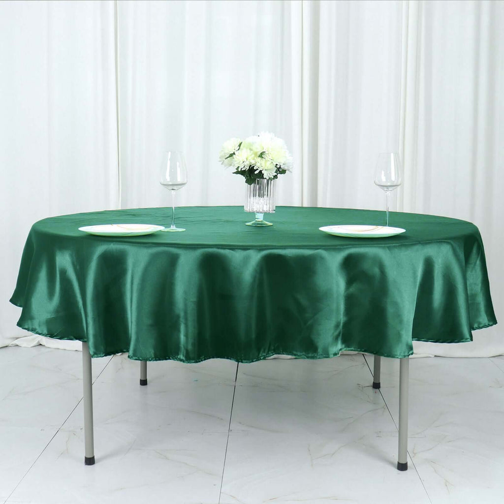 Satin 90" Round Tablecloth Hunter Emerald Green - Smooth and Lustrous Table Cover - Bell Racket Store