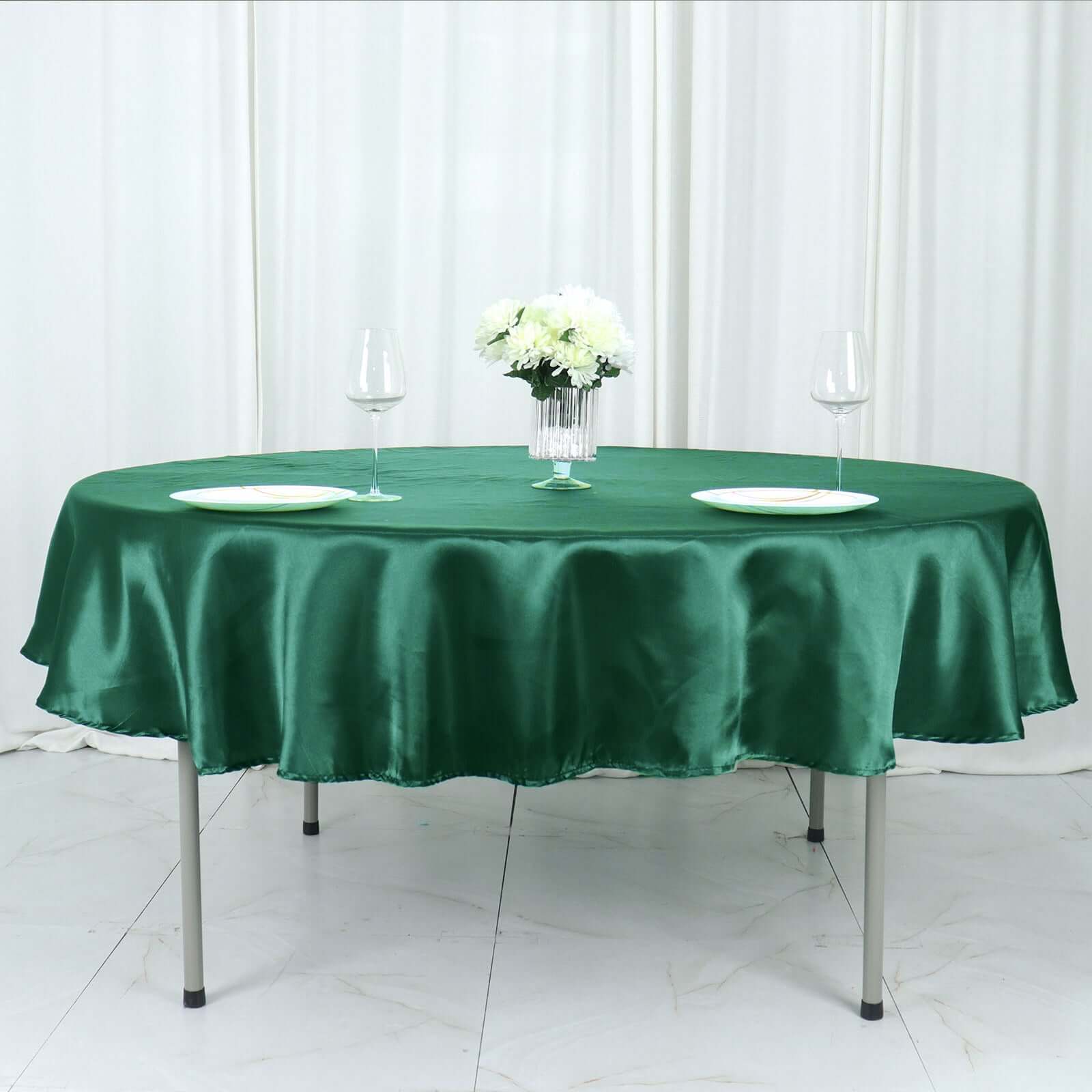 Satin 90" Round Tablecloth Hunter Emerald Green - Smooth and Lustrous Table Cover - Bell Racket Store