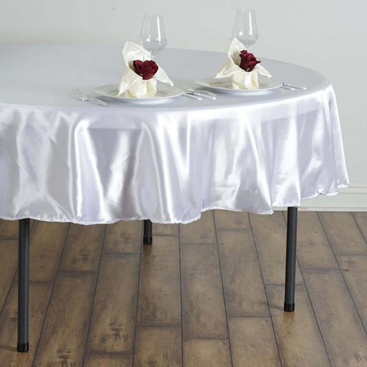 Satin 90" Round Tablecloth White - Smooth and Lustrous Table Cover for Weddings & Events - NestOCart