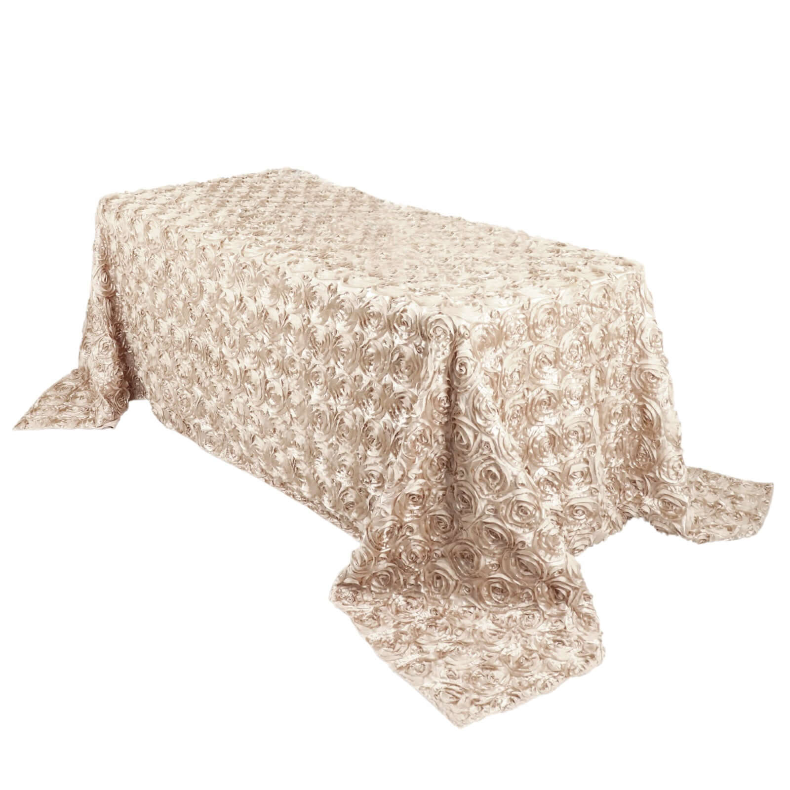 Satin 90"x132" Rectangle Tablecloth Beige - Grandiose 3D Rosette Seamless Table Cover