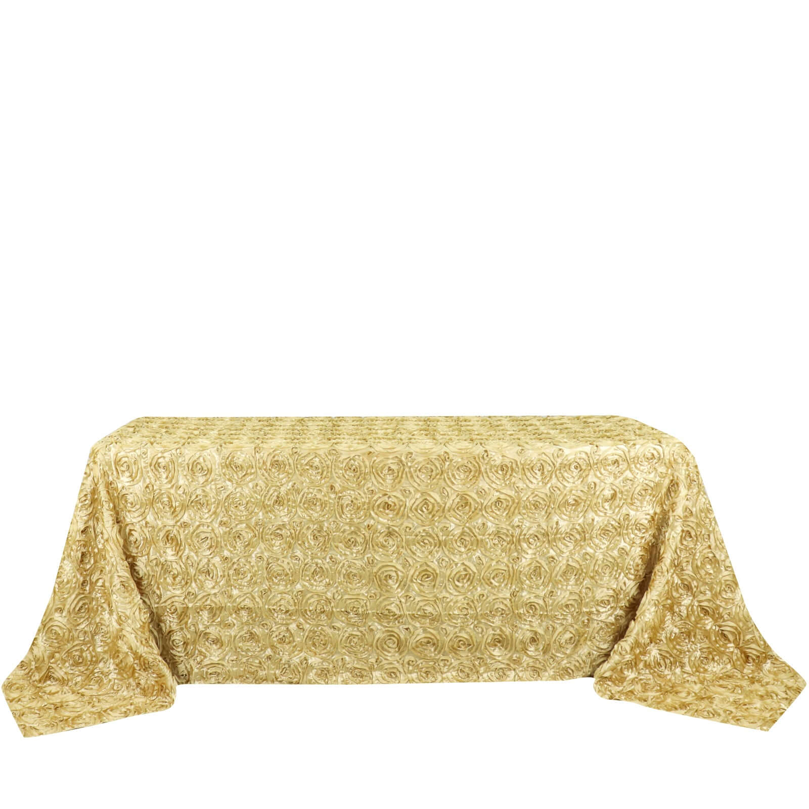 Satin 90"x132" Rectangle Tablecloth Champagne - Grandiose 3D Rosette Seamless Table Cover - NestOCart