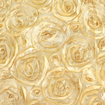 Satin 90"x132" Rectangle Tablecloth Champagne - Grandiose 3D Rosette Seamless Table Cover - NestOCart