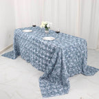 Satin 90"x132" Rectangle Tablecloth Dusty Blue - Grandiose 3D Rosette Seamless Table Cover - Bell Racket Store