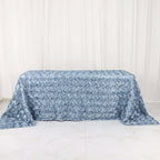 Satin 90"x132" Rectangle Tablecloth Dusty Blue - Grandiose 3D Rosette Seamless Table Cover - Bell Racket Store