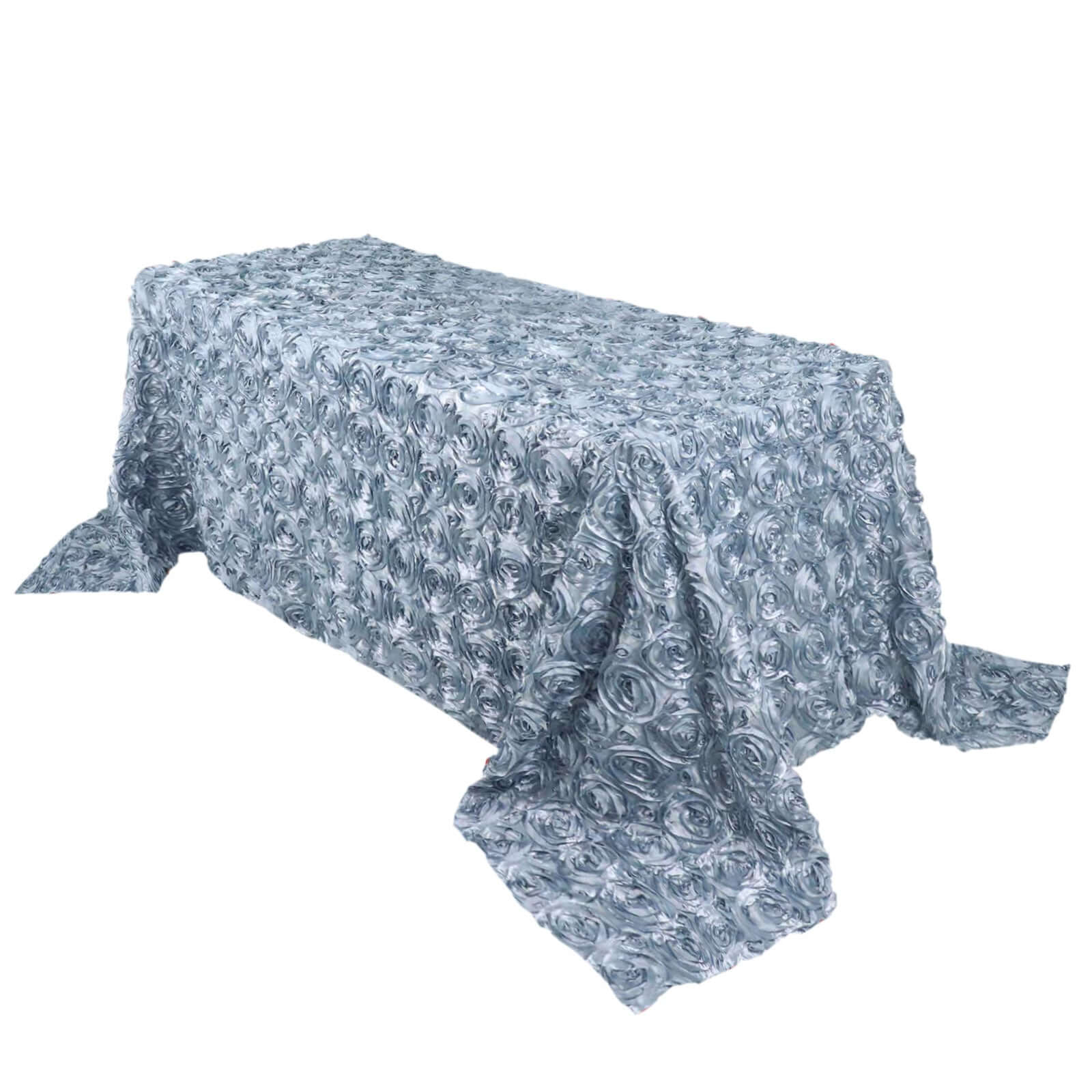 Satin 90"x132" Rectangle Tablecloth Dusty Blue - Grandiose 3D Rosette Seamless Table Cover - Bell Racket Store