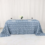 Satin 90"x132" Rectangle Tablecloth Dusty Blue - Grandiose 3D Rosette Seamless Table Cover - Bell Racket Store