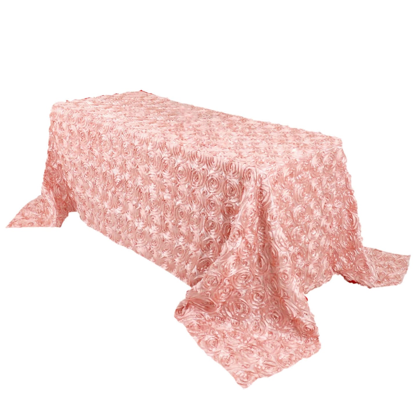 Satin 90"x132" Rectangle Tablecloth Dusty Rose - Grandiose 3D Rosette Seamless Table Cover - Bell Racket Store