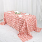 Satin 90"x132" Rectangle Tablecloth Dusty Rose - Grandiose 3D Rosette Seamless Table Cover - Bell Racket Store