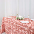 Satin 90"x132" Rectangle Tablecloth Dusty Rose - Grandiose 3D Rosette Seamless Table Cover - Bell Racket Store