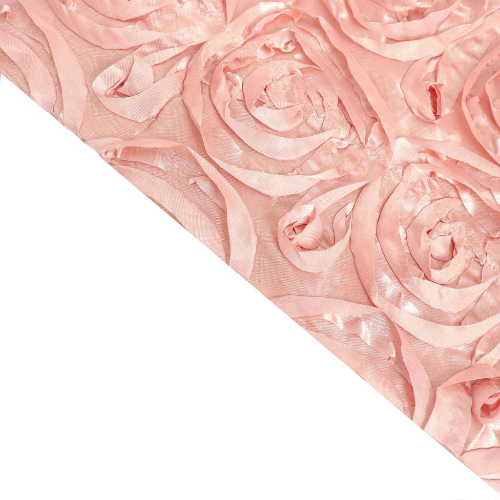 Satin 90"x132" Rectangle Tablecloth Dusty Rose - Grandiose 3D Rosette Seamless Table Cover - Bell Racket Store