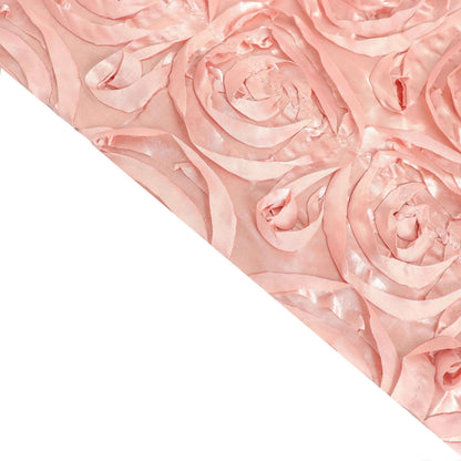 Satin 90"x132" Rectangle Tablecloth Dusty Rose - Grandiose 3D Rosette Seamless Table Cover - Bell Racket Store
