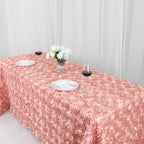 Satin 90"x132" Rectangle Tablecloth Dusty Rose - Grandiose 3D Rosette Seamless Table Cover - Bell Racket Store