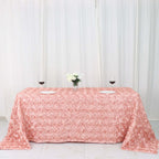 Satin 90"x132" Rectangle Tablecloth Dusty Rose - Grandiose 3D Rosette Seamless Table Cover - Bell Racket Store