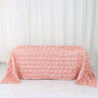 Satin 90"x132" Rectangle Tablecloth Dusty Rose - Grandiose 3D Rosette Seamless Table Cover - Bell Racket Store