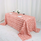 Satin 90"x132" Rectangle Tablecloth Dusty Rose - Grandiose 3D Rosette Seamless Table Cover - Bell Racket Store