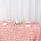Satin 90"x132" Rectangle Tablecloth Dusty Rose - Grandiose 3D Rosette Seamless Table Cover - Bell Racket Store