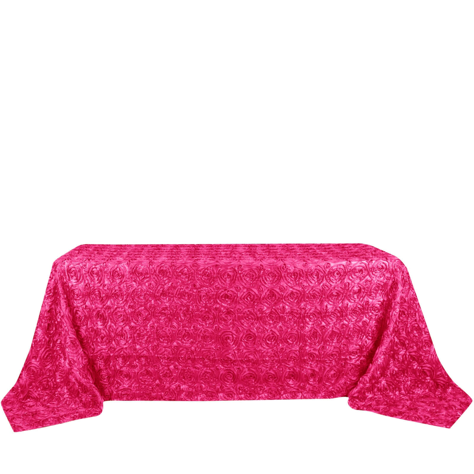 Satin 90"x132" Rectangle Tablecloth Fuchsia - Grandiose 3D Rosette Seamless Table Cover - NestOCart