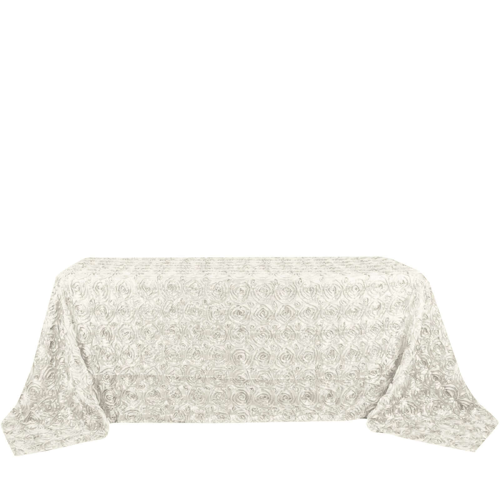 Satin 90"x132" Rectangle Tablecloth Ivory - Grandiose 3D Rosette Seamless Table Cover - NestOCart