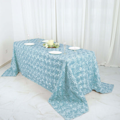 Satin 90"x132" Rectangle Tablecloth Light Blue - Grandiose 3D Rosette Seamless Table Cover - NestOCart