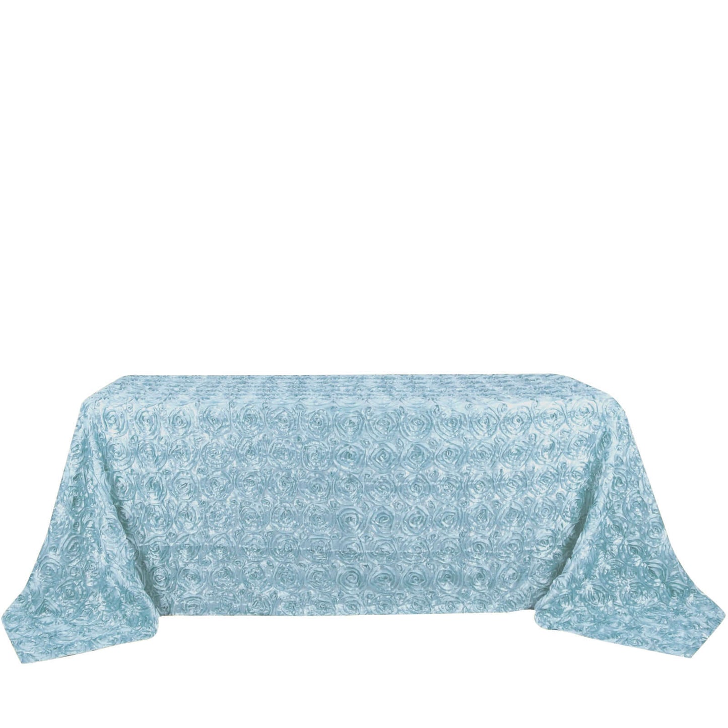 Satin 90"x132" Rectangle Tablecloth Light Blue - Grandiose 3D Rosette Seamless Table Cover - NestOCart