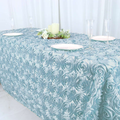 Satin 90"x132" Rectangle Tablecloth Light Blue - Grandiose 3D Rosette Seamless Table Cover - NestOCart