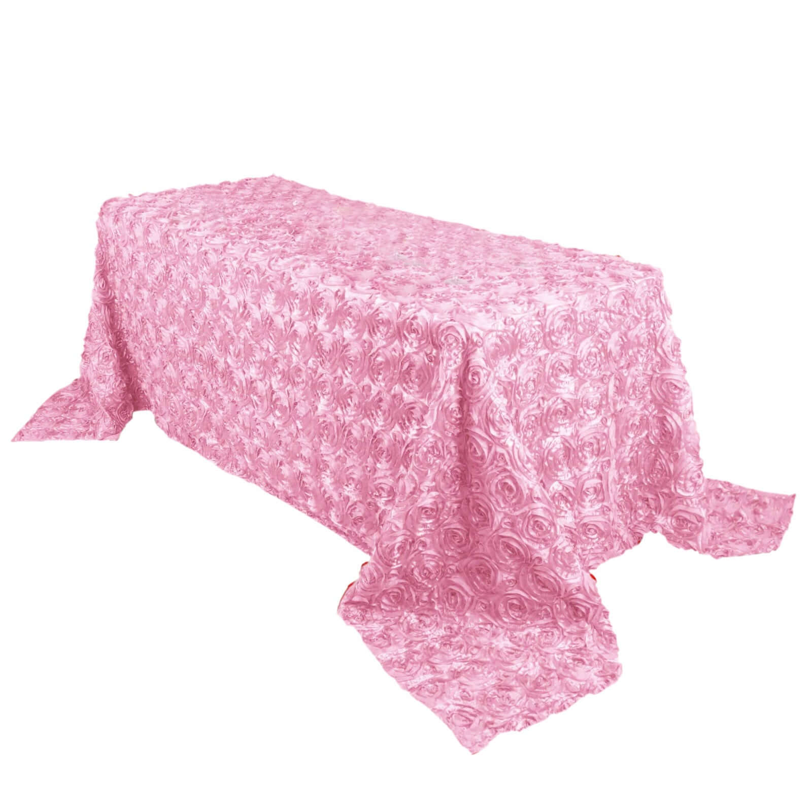 Satin 90"x132" Rectangle Tablecloth Pink - Grandiose 3D Rosette Seamless Table Cover - NestOCart