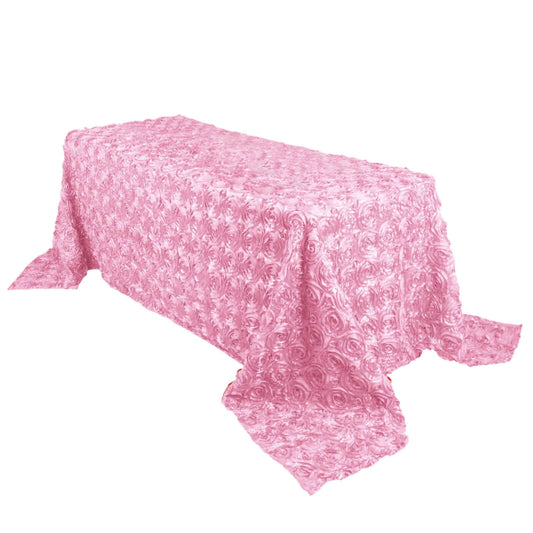 Satin 90"x132" Rectangle Tablecloth Pink - Grandiose 3D Rosette Seamless Table Cover - NestOCart