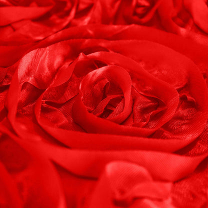 Satin 90"x132" Rectangle Tablecloth Red - Grandiose 3D Rosette Seamless Table Cover - NestOCart