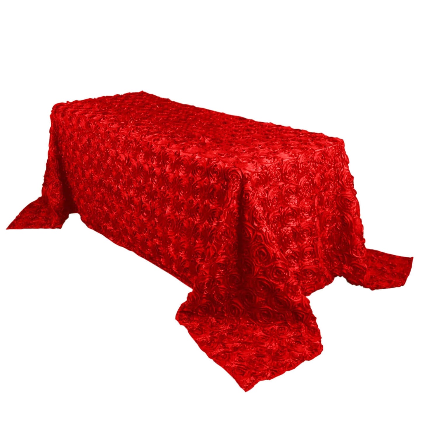 Satin 90"x132" Rectangle Tablecloth Red - Grandiose 3D Rosette Seamless Table Cover - NestOCart