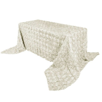 Satin 90"x156" Rectangle Tablecloth Ivory - Grandiose 3D Rosette Table Cover with Seamless Finish - NestOCart