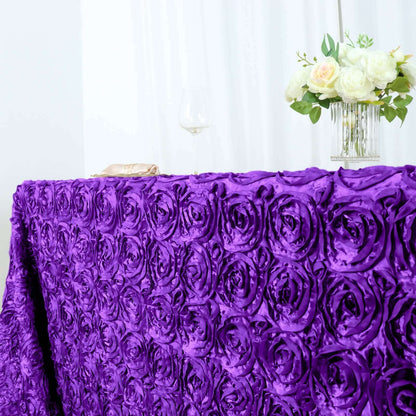 Satin 90"x156" Rectangle Tablecloth Purple - Grandiose 3D Rosette Table Cover with Seamless Finish - NestOCart