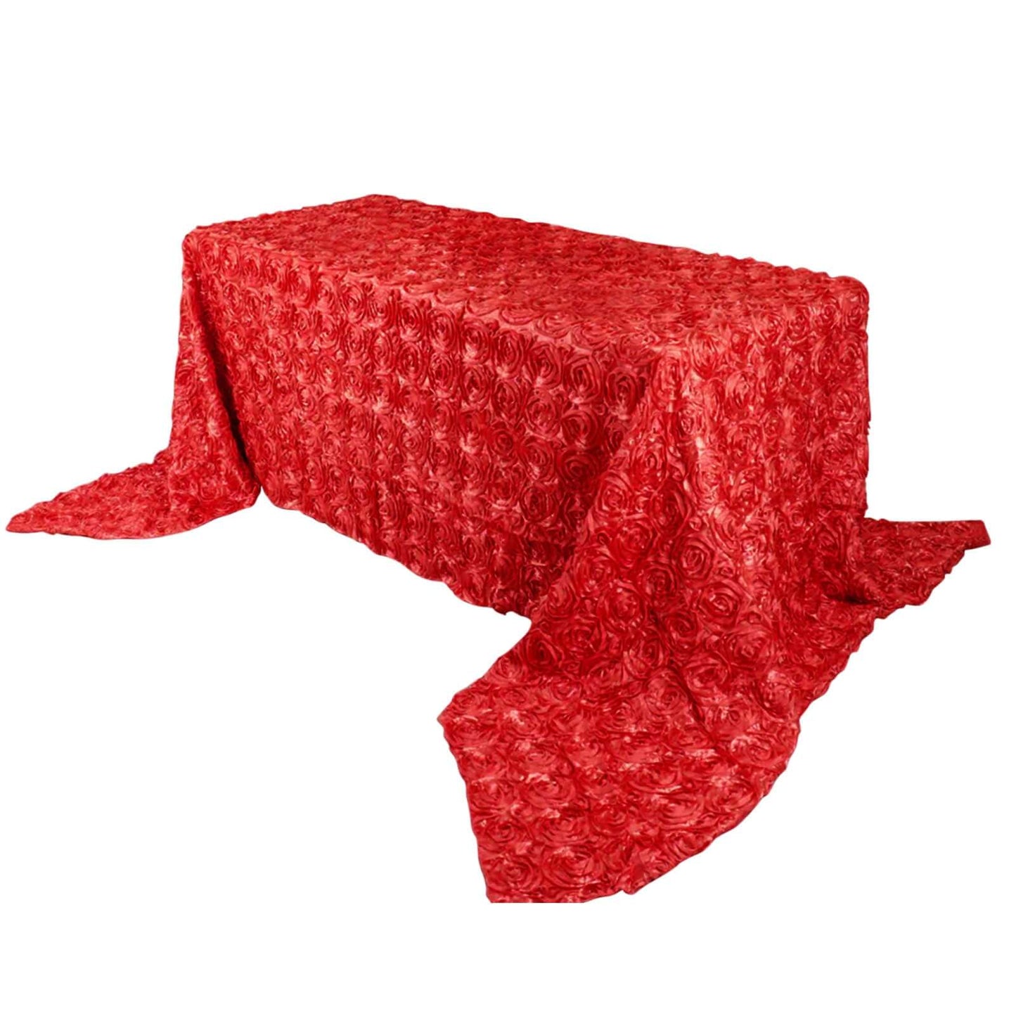 Satin 90"x156" Rectangle Tablecloth Red - Grandiose 3D Rosette Table Cover with Seamless Finish - NestOCart