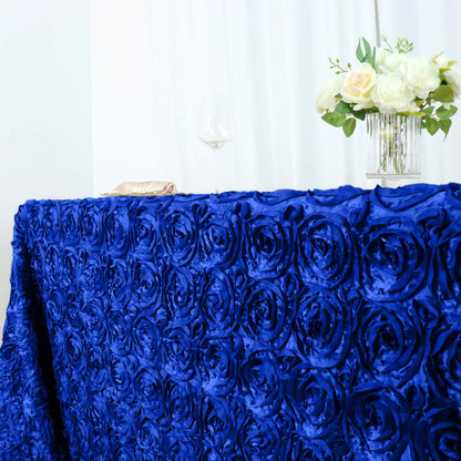 Satin 90"x156" Rectangle Tablecloth Royal Blue - Grandiose 3D Rosette Table Cover with Seamless Finish - NestOCart