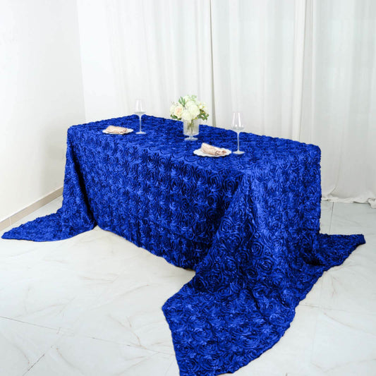 Satin 90"x156" Rectangle Tablecloth Royal Blue - Grandiose 3D Rosette Table Cover with Seamless Finish - NestOCart