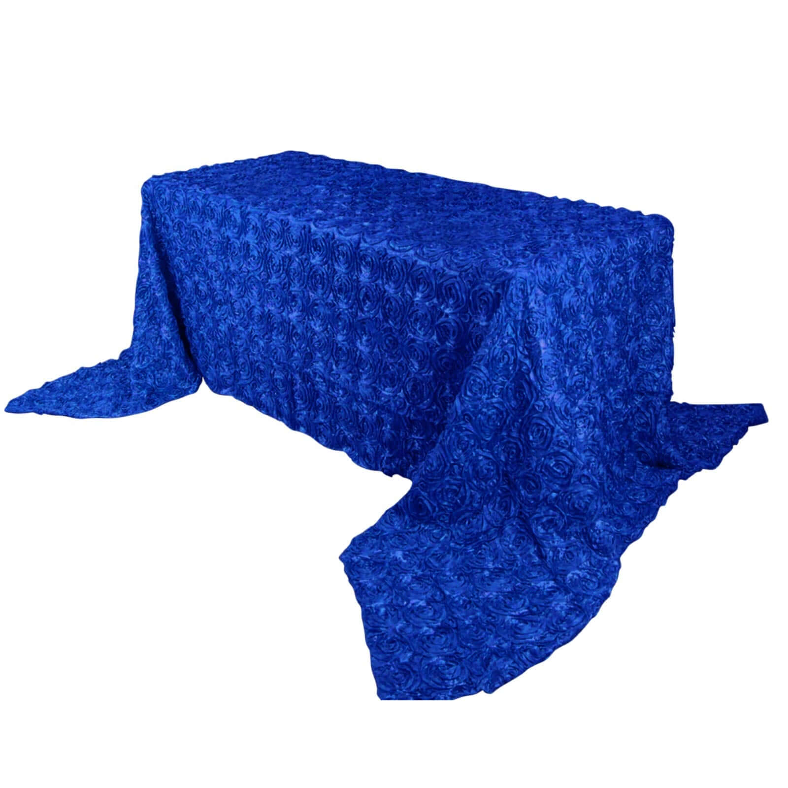 Satin 90"x156" Rectangle Tablecloth Royal Blue - Grandiose 3D Rosette Table Cover with Seamless Finish - NestOCart